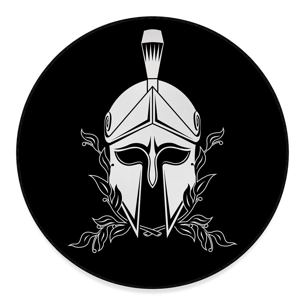 Black And White Spartan Helmet Print Round Floor Mat