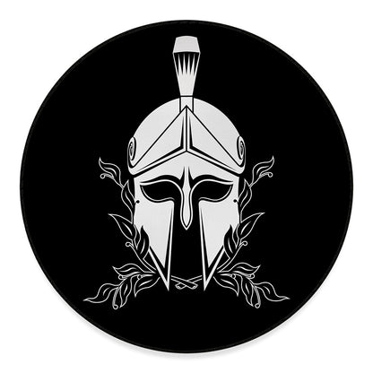 Black And White Spartan Helmet Print Round Floor Mat