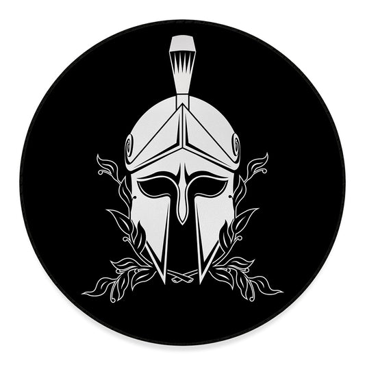 Black And White Spartan Helmet Print Round Floor Mat