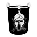 Black And White Spartan Helmet Print Round Laundry Basket