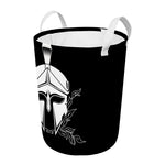 Black And White Spartan Helmet Print Round Laundry Basket