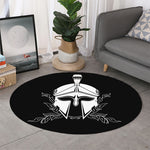 Black And White Spartan Helmet Print Round Rug
