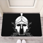 Black And White Spartan Helmet Print Rubber Doormat