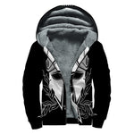 Black And White Spartan Helmet Print Sherpa Lined Zip Up Hoodie