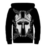 Black And White Spartan Helmet Print Sherpa Lined Zip Up Hoodie