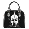 Black And White Spartan Helmet Print Shoulder Handbag