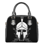 Black And White Spartan Helmet Print Shoulder Handbag