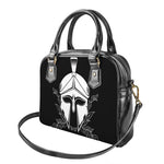 Black And White Spartan Helmet Print Shoulder Handbag