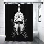 Black And White Spartan Helmet Print Shower Curtain