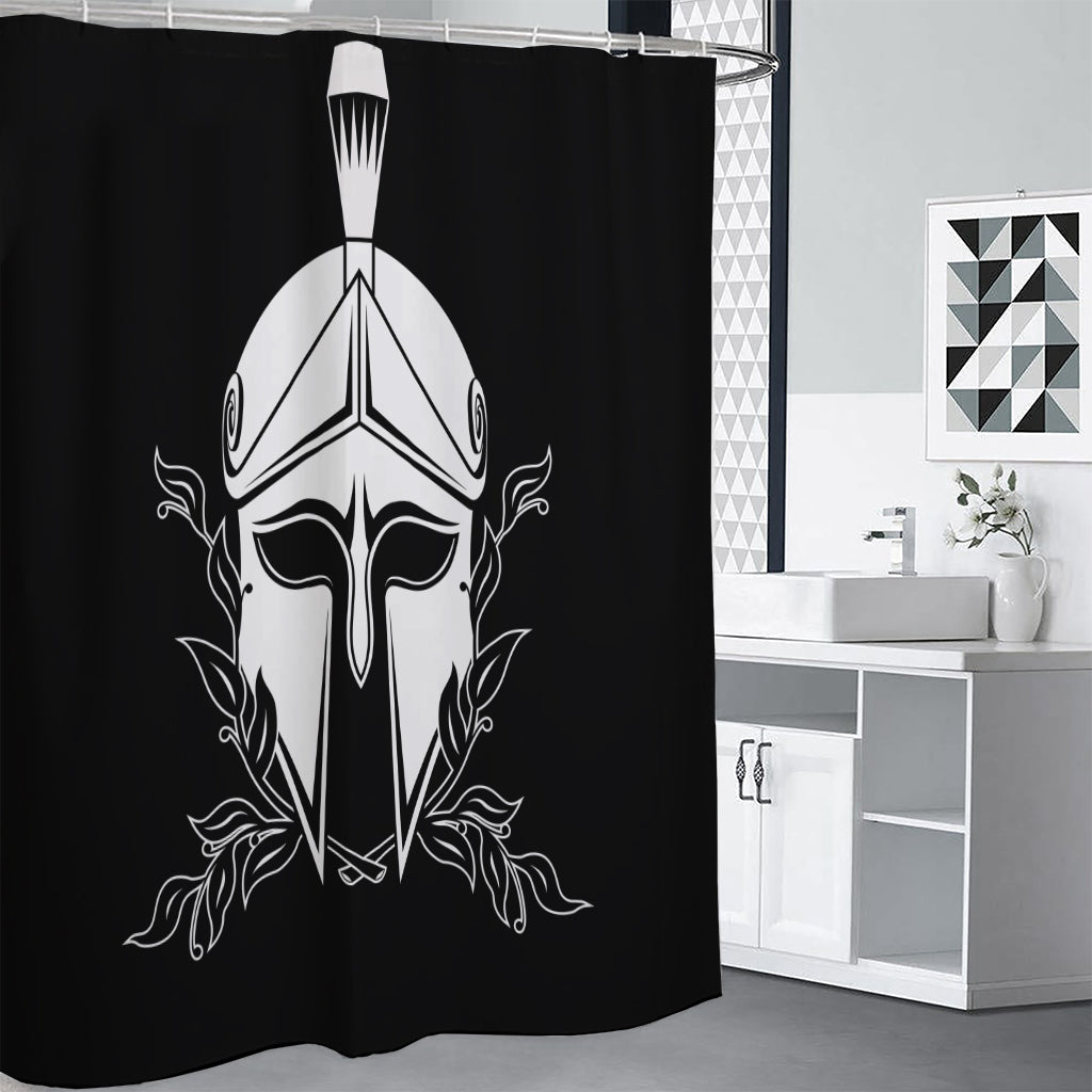 Black And White Spartan Helmet Print Shower Curtain