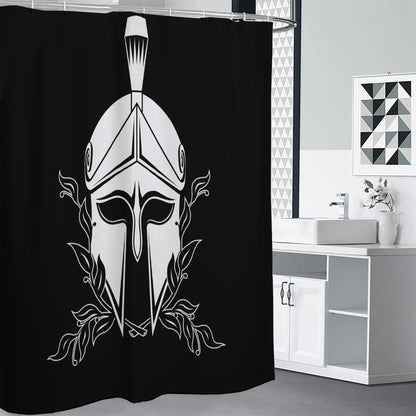 Black And White Spartan Helmet Print Shower Curtain