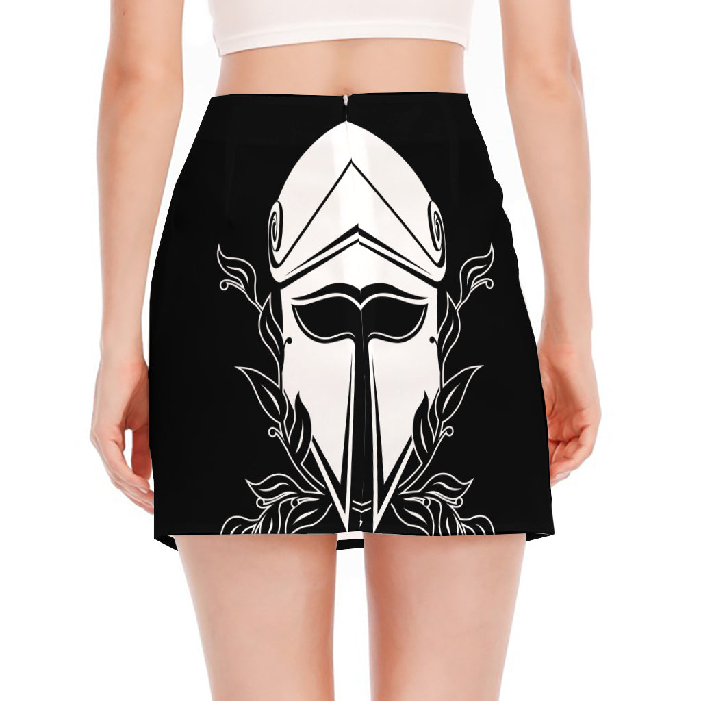 Black And White Spartan Helmet Print Side Slit Mini Skirt