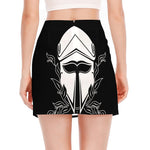 Black And White Spartan Helmet Print Side Slit Mini Skirt