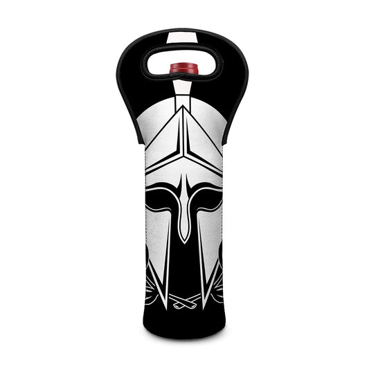 Black And White Spartan Helmet Print Single Neoprene Wine Tote
