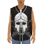 Black And White Spartan Helmet Print Sleeveless Baseball Jersey