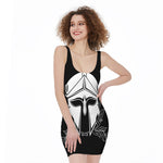 Black And White Spartan Helmet Print Sleeveless Bodycon Dress
