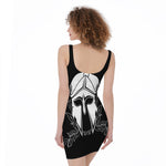 Black And White Spartan Helmet Print Sleeveless Bodycon Dress