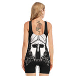 Black And White Spartan Helmet Print Sleeveless One Piece Swimsuit