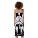 Black And White Spartan Helmet Print Slim Fit Midi Cami Dress