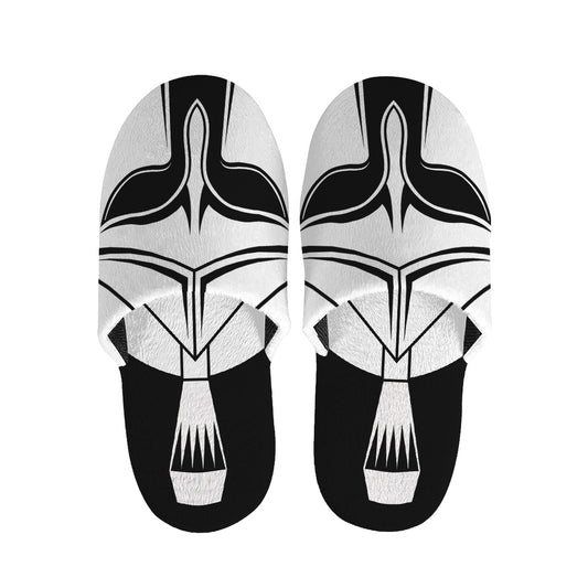 Black And White Spartan Helmet Print Slippers