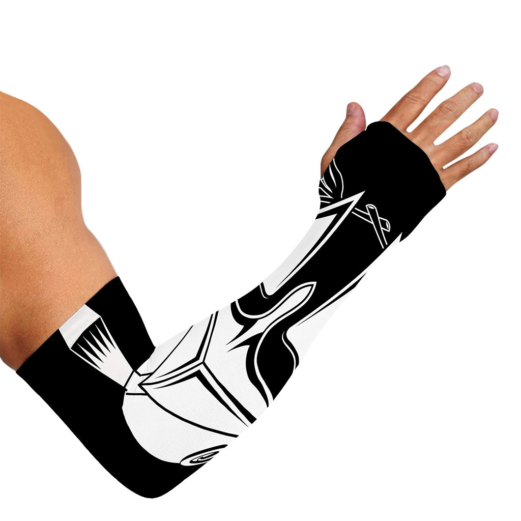 Black And White Spartan Helmet Print Sun Protection Arm Sleeves