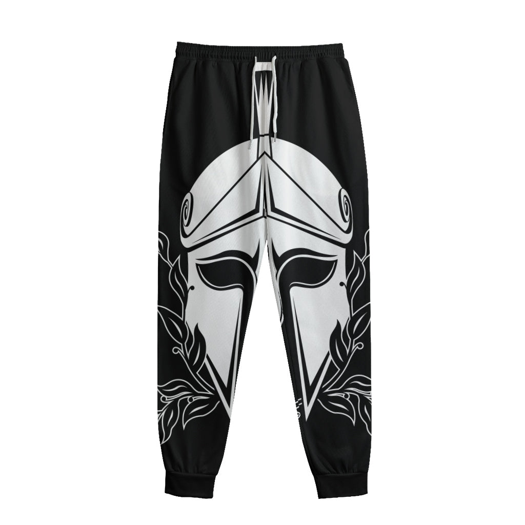 Black And White Spartan Helmet Print Sweatpants
