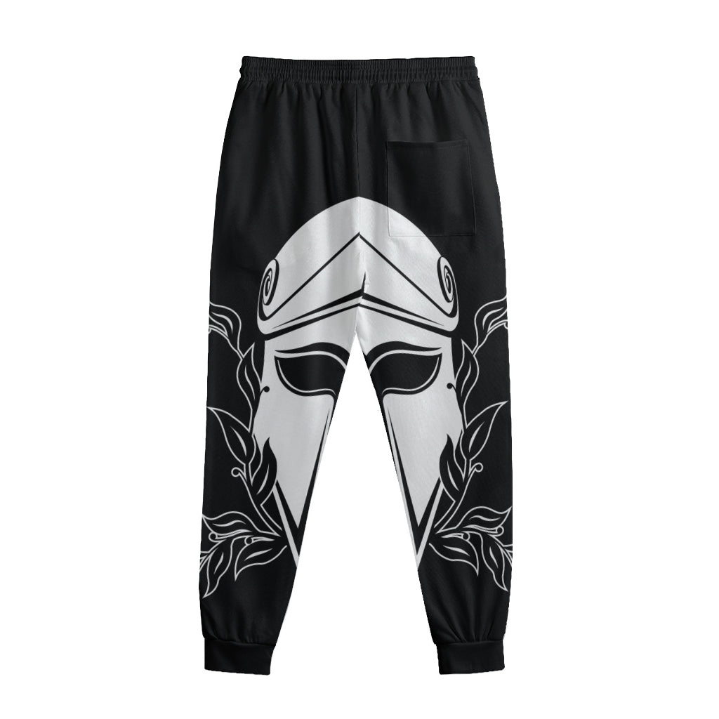 Black And White Spartan Helmet Print Sweatpants