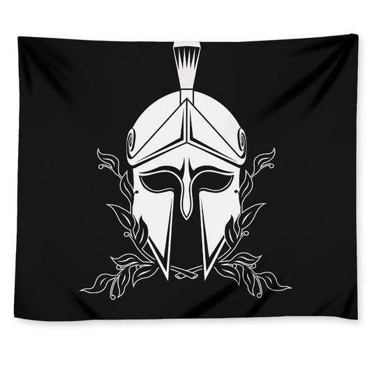 Black And White Spartan Helmet Print Tapestry