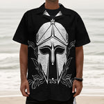 Black And White Spartan Helmet Print Textured Short Sleeve Shirt