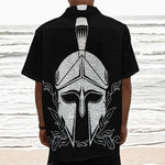 Black And White Spartan Helmet Print Textured Short Sleeve Shirt