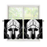 Black And White Spartan Helmet Print Tier Curtains