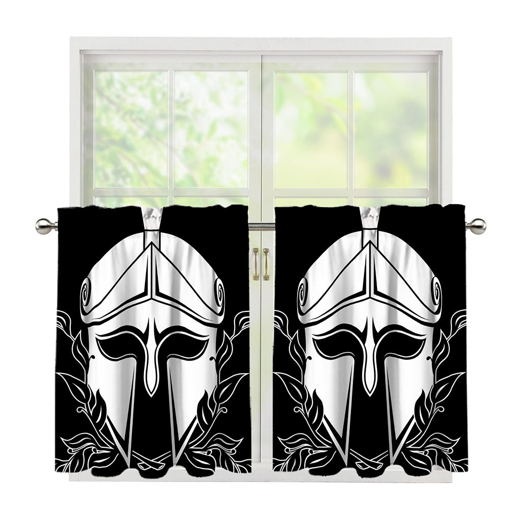 Black And White Spartan Helmet Print Tier Curtains