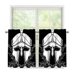 Black And White Spartan Helmet Print Tier Curtains