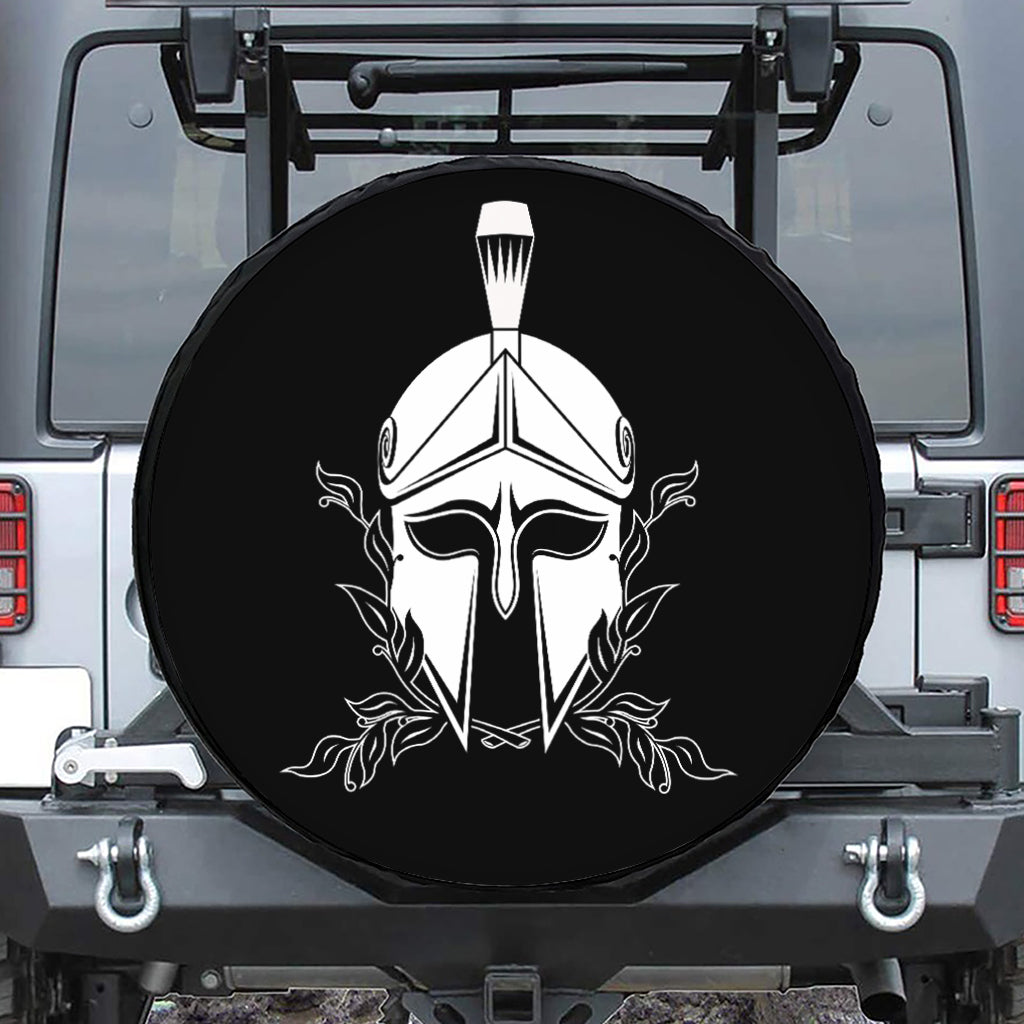 Black And White Spartan Helmet Print Tire Cover