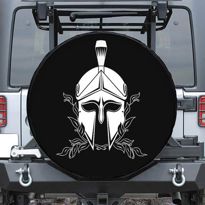 Black And White Spartan Helmet Print Tire Cover