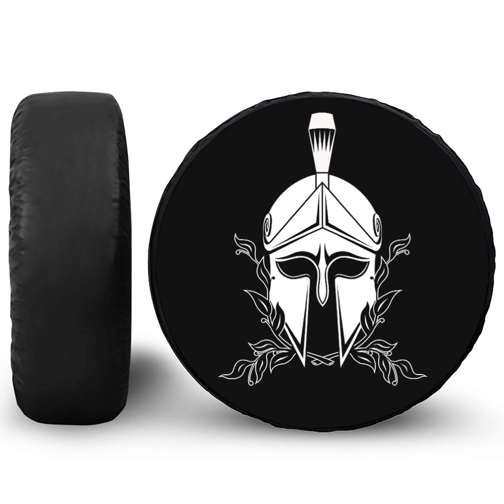 Black And White Spartan Helmet Print Tire Cover