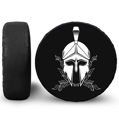 Black And White Spartan Helmet Print Tire Cover