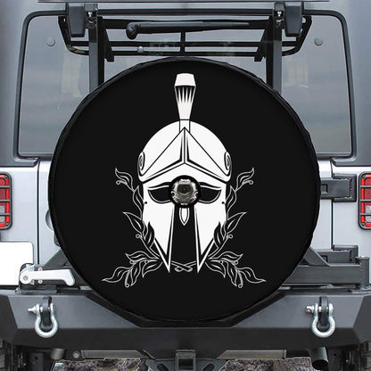 Black And White Spartan Helmet Print Tire Cover With Camera Hole