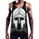 Black And White Spartan Helmet Print Training Tank Top