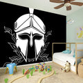 Black And White Spartan Helmet Print Wall Sticker