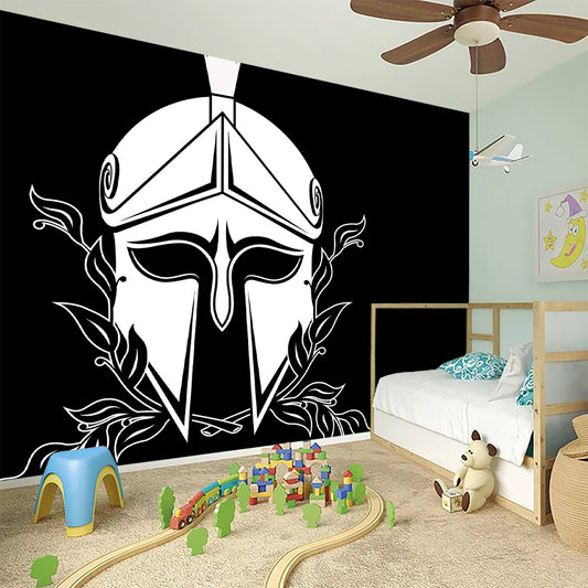 Black And White Spartan Helmet Print Wall Sticker
