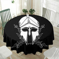 Black And White Spartan Helmet Print Waterproof Round Tablecloth