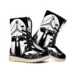 Black And White Spartan Helmet Print Winter Boots