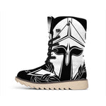 Black And White Spartan Helmet Print Winter Boots