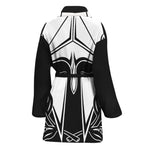 Black And White Spartan Helmet Print Women's Bathrobe