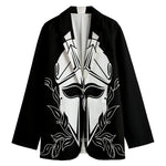 Black And White Spartan Helmet Print Women's Blazer