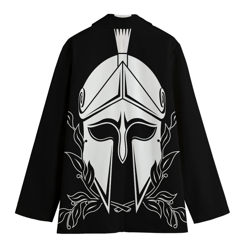 Black And White Spartan Helmet Print Women's Blazer