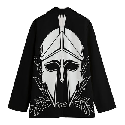 Black And White Spartan Helmet Print Women's Blazer