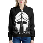 Black And White Spartan Helmet Print Women's Bomber Jacket