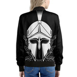 Black And White Spartan Helmet Print Women's Bomber Jacket